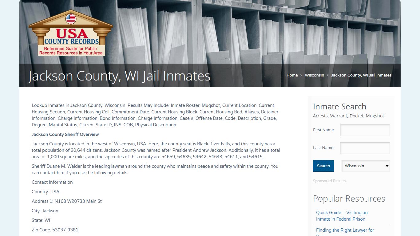 Jackson County, WI Jail Inmates | Name Search